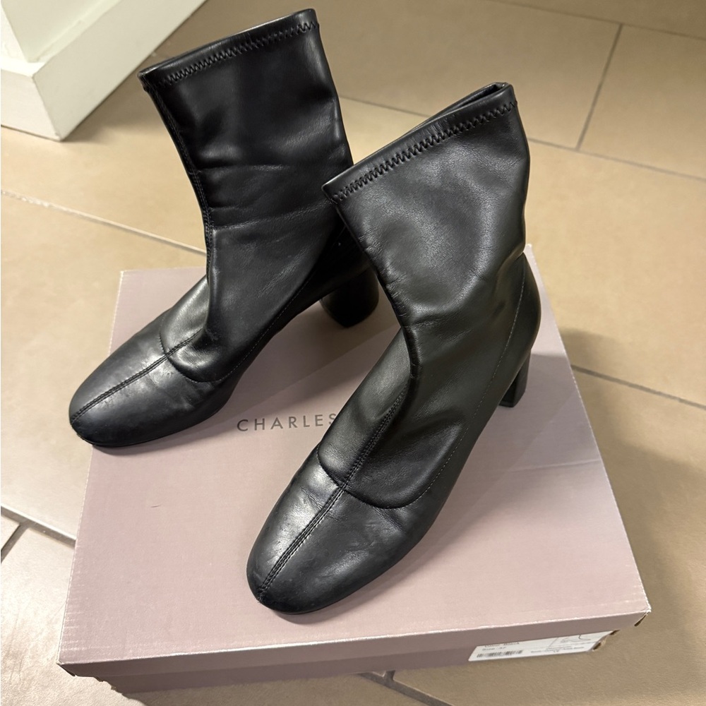 Charles & Keith Black Heeled Boots